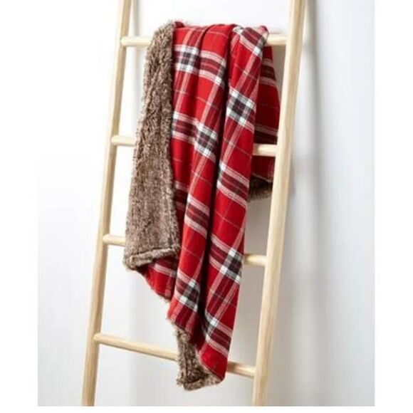 Martha Stewart Collection Plaid Flannel Reverse to Faux Fur Throw, $130 Value - Picture 1 of 3